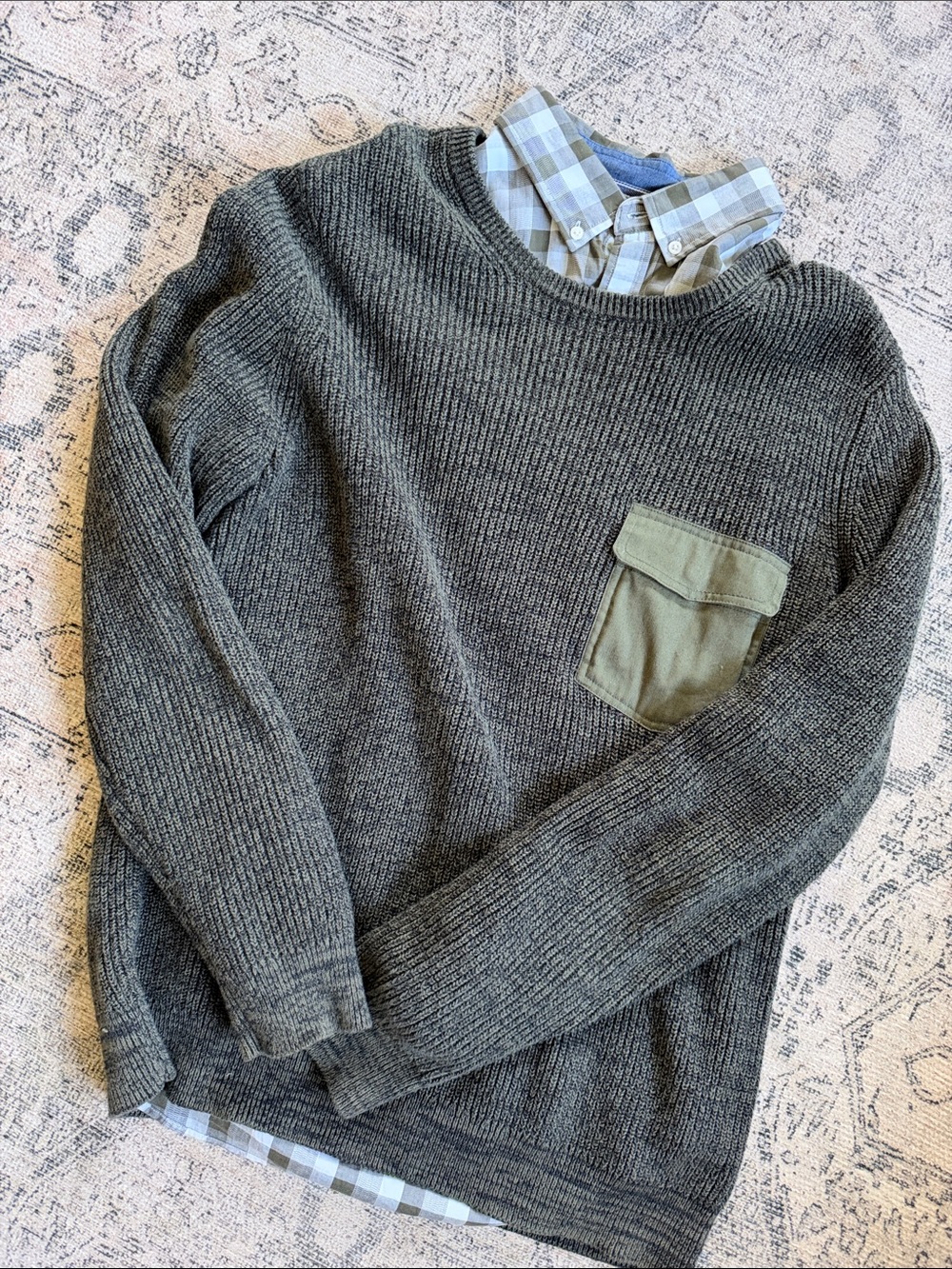 Express Olive Green Crewneck Sweater with Pocket
